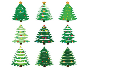 Christmas trees set isolated on white background. Colorful winter trees collection for holiday xmas and new year