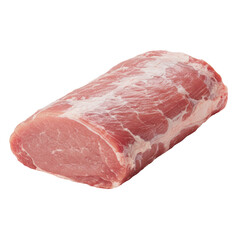 Ultra realistic UHD photo of a raw whole pork loin, 3/4 view, with clear contours on a clean transparent background, concept for food advertising