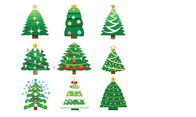 Christmas trees set isolated on white background. Colorful winter trees collection for holiday xmas and new year