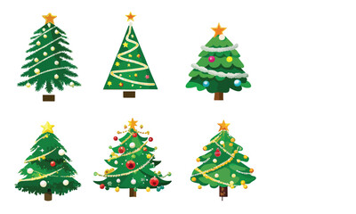 Christmas trees set isolated on white background. Colorful winter trees collection for holiday xmas and new year