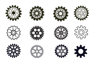 Gear icon cogwheel, mechanical gear shapes silhouette vector Illustration