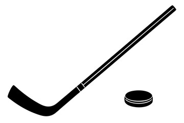 hockey stick and puck silhouette vector