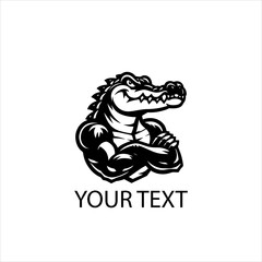 Cartoon Style Black Crocodile Vector Logo Isolated on White Background