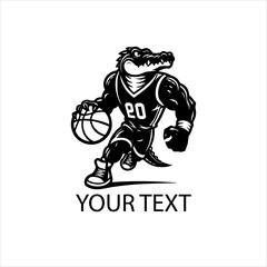Cartoon Style Black Crocodile Playing Basketball Vector Logo Isolated on White Background

