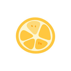 Cartoon Yellow Citrus Slice Icon — flat fruit illustration of a juicy citrus round with seeds, shown from above and isolated on white background.