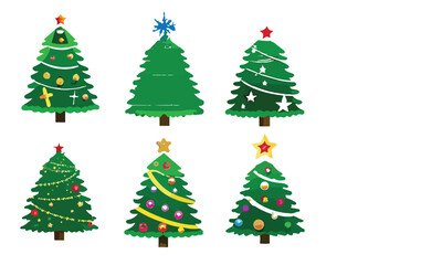 Christmas trees set isolated on white background. Colorful winter trees collection for holiday xmas and new year