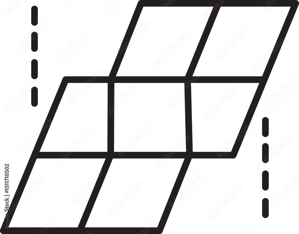 Poster geometric pattern featuring series of parallelograms arranged in grid like formation, with dashed li
