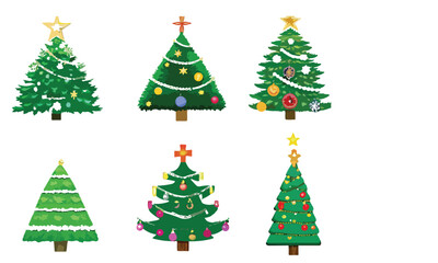 Christmas trees set isolated on white background. Colorful winter trees collection for holiday xmas and new year