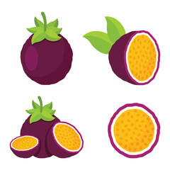 Passion fruit icon set collection in flat style. Passionfruit vector illustration on isolated background. Nature snack sign business concept.