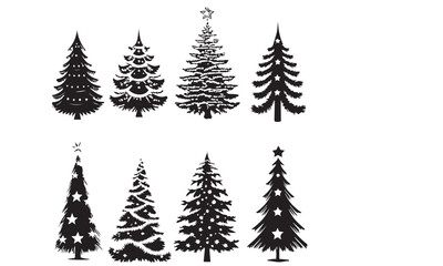 Christmas trees set isolated on white background. Colorful winter trees collection for holiday xmas and new year