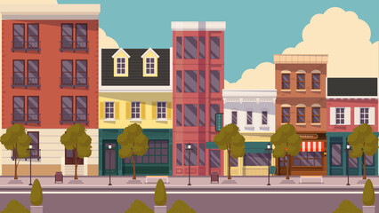 Flat Design City Downtown Illustration
