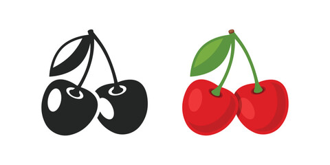 Cherry berry icon in flat style. Fresh fruit vector illustration on isolated background. Fresh cherry sign business concept.
