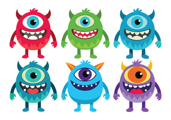 Fototapeta premium Adorable One-Eyed Monsters Cartoon Illustration Set