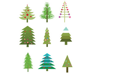 Christmas trees set isolated on white background. Colorful winter trees collection for holiday xmas and new year