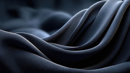 Dark blue abstract background with silk satin folds, deep navy tones, smooth waves, and space for design