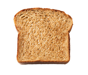A close-up shot of a single slice of toasted whole wheat bread, showcasing its texture and slightly browned surface against a black background