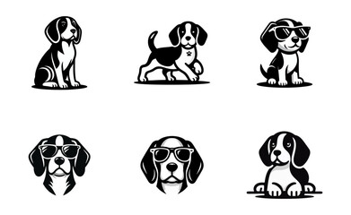 Beagle dog logo vector black white illustration