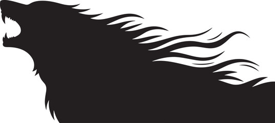 Fierce Howling Wolf Silhouette with Flame Mane