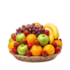 Vibrant Fruit Basket A Colorful Collection of Fresh Apples, Bananas, Oranges, Strawberries, and Grapes
