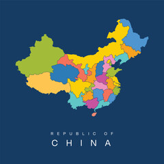 Colorful vector map illustration of the Republic of China, displaying its provinces in a modern, vibrant flat style.