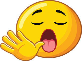 Sleepy yellow emoji covering mouth with hand