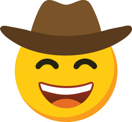 Smiling yellow emoji wearing a brown cowboy hat