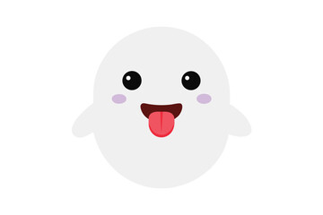 Cute white ghost cartoon character with pink tongue