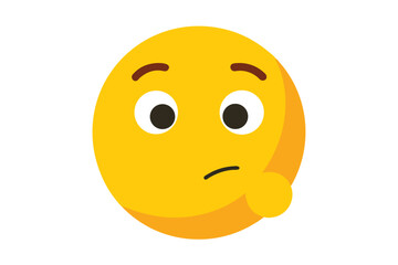 Yellow emoji with hand on chin and raised eyebrow vector illustration