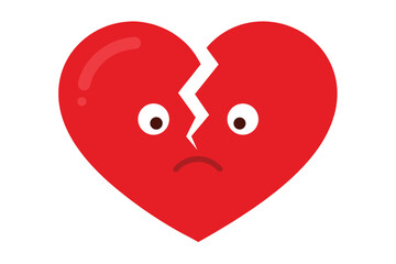 Bright red broken heart emoji clean vector illustration