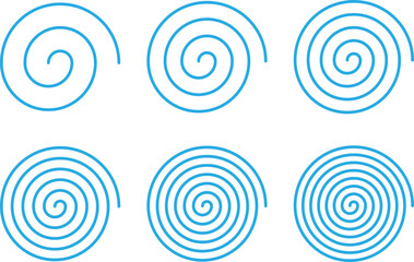 等間隔の水色の渦巻きの線のセット（ベクターファイルは線幅が編集可能なパス）