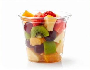 Fresh cut fruit in a plastic cup isolated on white background