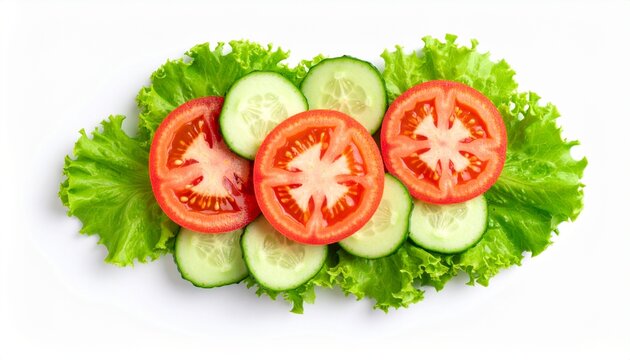 tomato, cucumber, lettuce, vegetable, fresh, salad, food, isolated, background, white, healthy, top, view, raw, organic, ingredient, green, red, vegetarian, nutrition, diet, sliced, salad, nature, sli