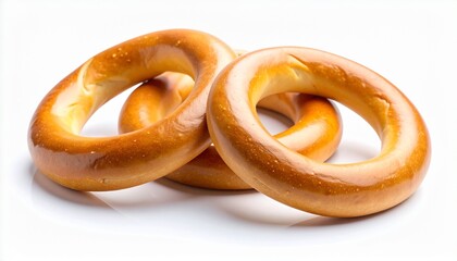 Fresh delicious bread rings stack isolated on white background