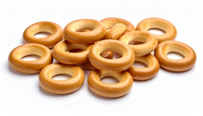 Fresh delicious bread rings stack isolated on white background