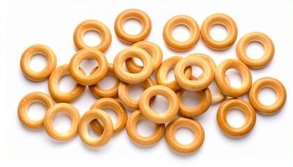 Fresh delicious bread rings stack isolated on white background