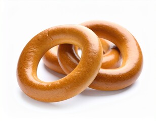 Fresh delicious bread rings stack isolated on white background