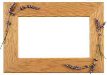 Isolated Wooden Picture Frame with Lavender Accents