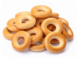 Fresh delicious bread rings stack isolated on white background