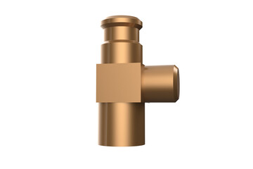 Brass regulator pipe fitting angled view, for gas or liquid flow control. Isolated on a PNG Transparent HD Background. High resolution, clear cut.