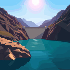 Scenic view of a hydroelectric dam surrounded by mountains and clear water