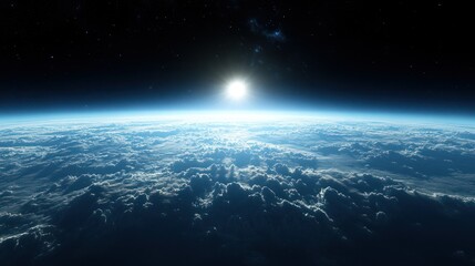 Fototapeta premium Vast expanse of Earth's atmosphere, sun rising