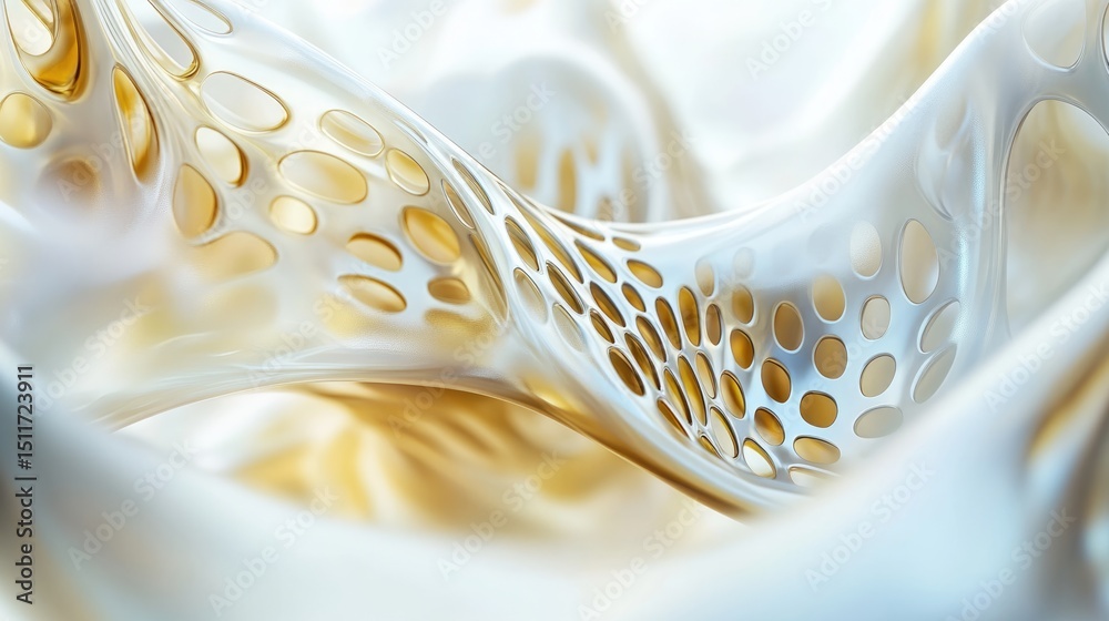 Poster abstract close-up of a textured surface with flowing patterns in white and gold tones. the design fe