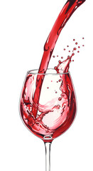 watercolor Illustration of Pouring rich red wine from bottle into crystal glass on white background. Dynamic flow and splashes. Wine tasting concept, wine enthusiasts and culinary experiences