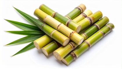 Fresh sugarcane stalks isolated on white background
