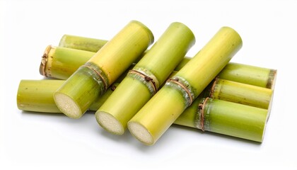Fresh sugarcane stalks isolated on white background