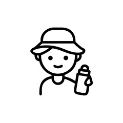 Young boy holding water bottle while wearing a hat in a sunny environment  