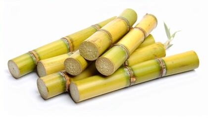 Fresh sugarcane stalks isolated on white background