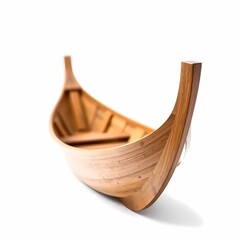 Obraz premium A wooden boat with a pointed bow and stern, crafted from light-colored wood, sits on a white background