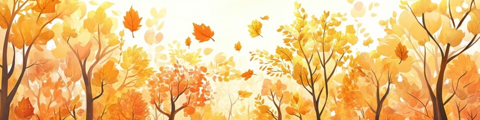 Obraz premium Fall Header. Long Copy Space Banner with Yellow Leaves of Autumn Trees