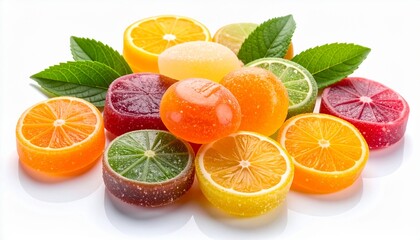 Fruit jelly candies isolated on white background